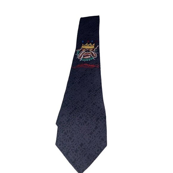 Ed Hardy Christian Audigier Silk‎ Necktie Bull Dog and Crown Mens Tie - Picture 2 of 7
